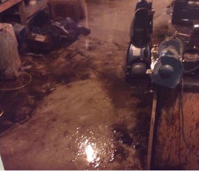 Water damage in a basement